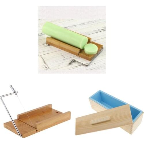 2Piecs/Pack - Wooden Soap Cutter With Wire Slicer + Silicone Soap Making Mould With Lid
