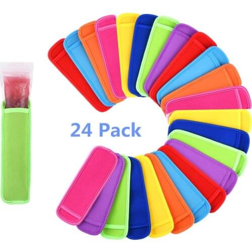 24 Pack Ice Pop Sleeves Antifreezing Popsicle Holders Bags Neoprene Insulator Sleeves Freezer Ice Pops Holder 8 Colors US Stock