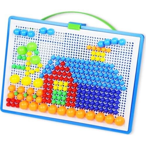 296Pcs Colorful Kids DIY Assembly Mosaic Picture Puzzle Toy Pegboard Mushroom Nails Kids Educational Toy for Hands-on Ability