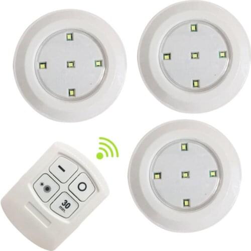 3pcs White Closet Under Cabinet Night Battery Powered 5 LED Remote Control Night Light Security Kitchen Bedroom Night Light