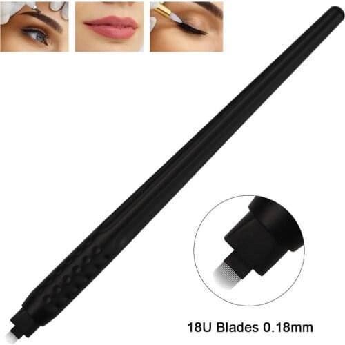 50pcs Black Disposable Microblading Pen Eyebrow Manual Tebori Microblading Tools with 0.18mm 18U Needles blade for 3D brows