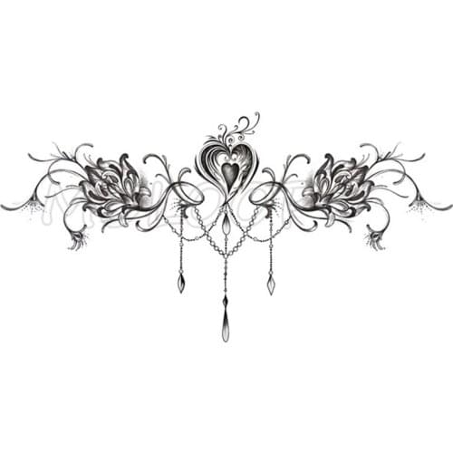 Mandala Diamond Temporary Tattoo Stickers Necklace Flower Chest Back Fake Tatoo Makeup Breast Art for Woman Girl