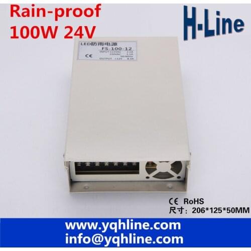 Free Shipping Rain-proof switch Power Supply Driver 24V 4.2A 100W AC110/220V Input CE&RoHS Certified outdoor use (FS-100-24)