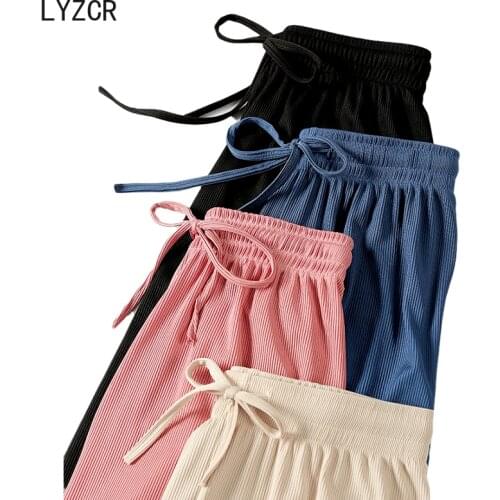 Summer Ice Silk Pants Women 2021 Loose Wide Leg Woman Pants Capris High Waist Womens Classic Pant Trousers Ankle Length