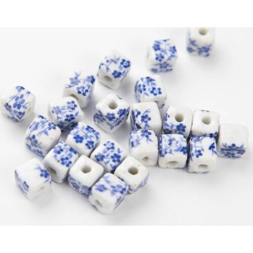 20pcs 8x8mm Square Beads DIY Ceramic Spacer Beads 3mm Hole Porcelain For Earrings Necklace Bracelet DIY Jewelry Making