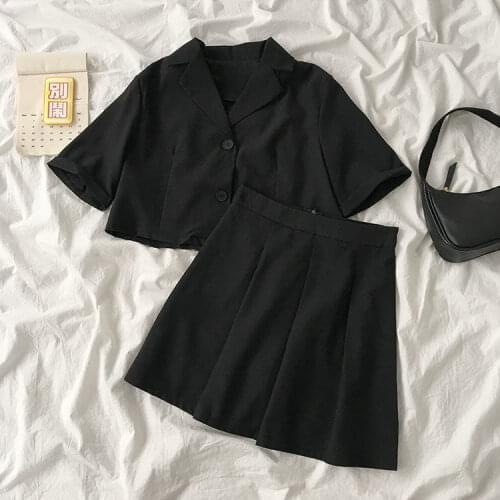 One Piece/Suit, Female Summer 2020 New Fashion Business Suit Collar Short Top High Waist A- line Skirt Two-Piece Set