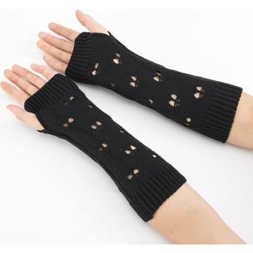 Women Fingerless Gloves Stylish Hand Warmer Winter Warm Gloves Hollow Knitting Arm Crochet Heart Mitten Warm Gloves