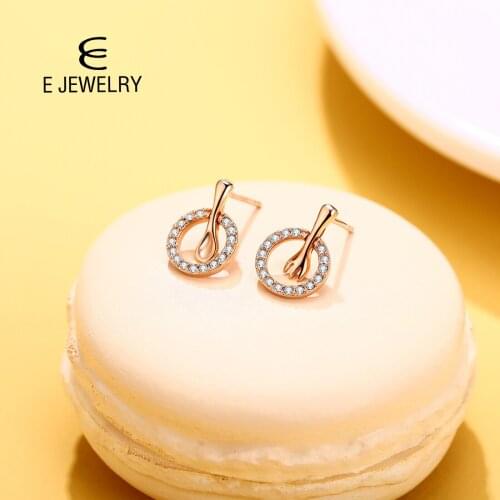 E 100% 925 Sterling Silver Women Tiny Asymmetric spoon Stud Earrings For Daughter Girls Rose Gold Plated Jewelry With Crystal