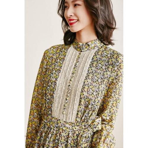Elegant Silk Women 200% Spring Summer Floral Dress Female Korean Vintage Long Sleeve Beach Vestidos Casuales L0824 KJ
