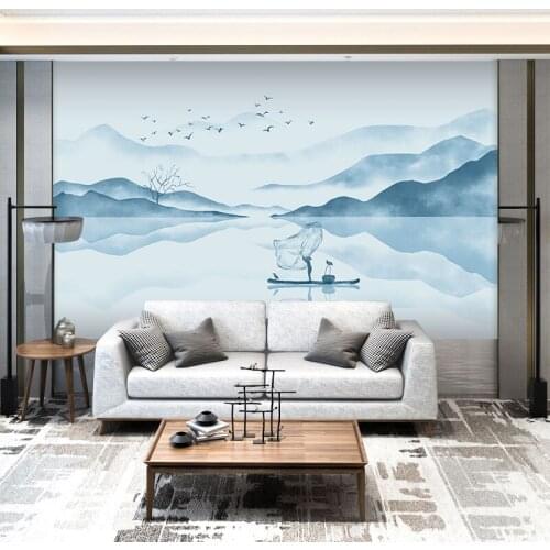 TV background decoration conference office mural wallpaper new Chinese light luxury minimalist sofa wall landscape