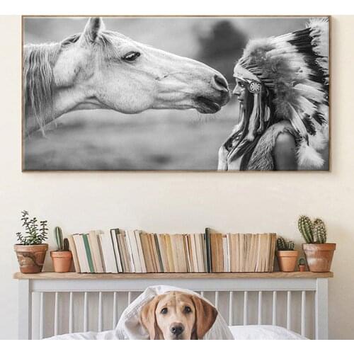 Indian Woman and White Horse Canvas Art Painting Posters and Prints Wall Pictures Paintings Living Room Wall Restaurant Decor