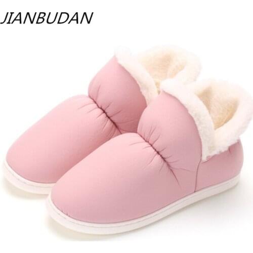 JIANBUDAN Home Warm Winter Shoes Womens Mens Plush Comfortable Indoor Snow Boots Flat soft Indoor Warm Cotton shoes