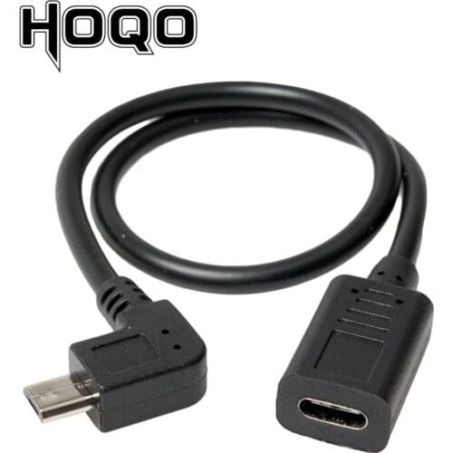 Left angle Micro USB Male to USB-C Female Cable 90 degree MicroUSB to USB Type C Female Cord Sync Data Charge Cabo for smarphone