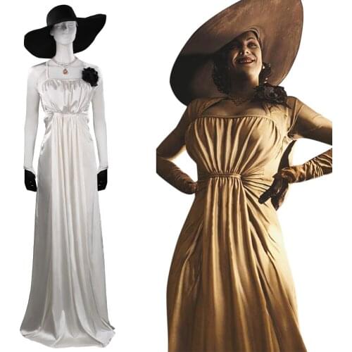 Evil Village Alcina Dimitrescu Cosplay Costume Dress Outfits With Hat Halloween Party Outfit For Women Girls