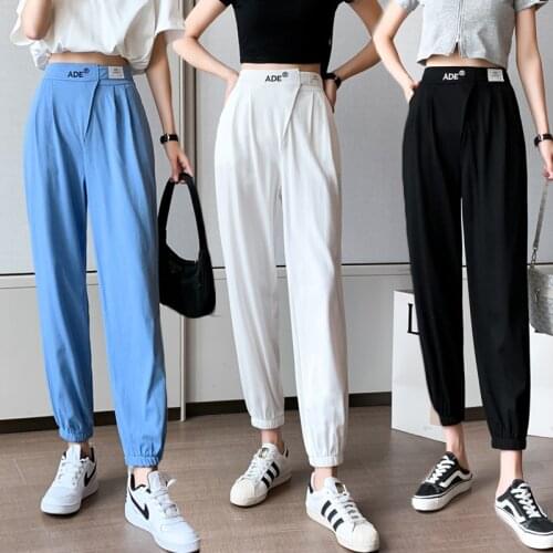Womens High Waisted Sweatpants Korean 2021 Fashion Trends Summer Joggers Clothing Girls Embroidered Leggings Trousers Streetwear