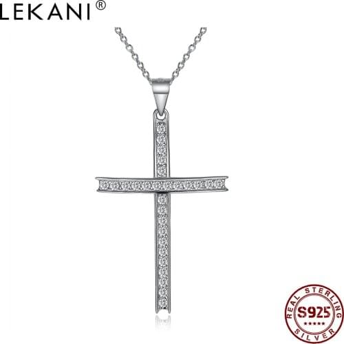 LEKANI 925 Sterling Silver Pendant Necklace Fashion Set Diamond Crucifix Pendant Boutique Believer Necklace Jewelry Gift 2020