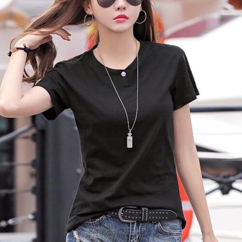 LJSXLS 2021 Summer Women Casual Tops Solid Cotton Short Sleeve T Shirt O Neck Loose Tee shirt Femme Korean Style Womens Clothing