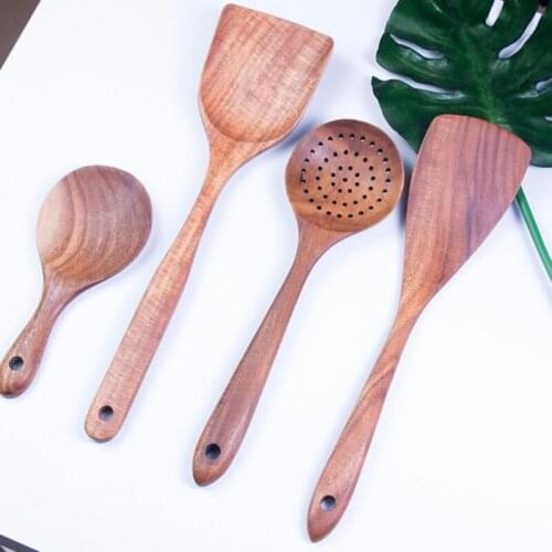 1pc Chinese Style Unpainted Solid Wood Teak Spatula Rice Spoon Creative Kitchen Wooden Spoon for Kitchen Cooking