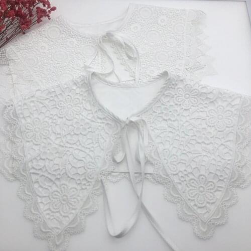 Cute Lace Floral Big Lapel Fake Collar Shawl for Girls Shirt Dress Detachable Collars Lapel Necklace Female White Nep Kraagie