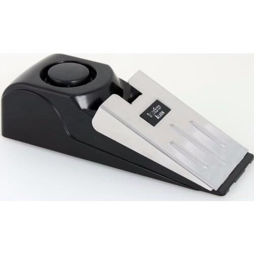 Mini Wireless Vibration Triggered Door Stop Alarm Home Wedge Shaped Stopper Alert Security System Block Blocking System Black