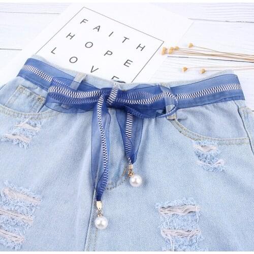 Fashion women belt knot waist rope Vintage pearl fringed waistband girdle for dress female wide string femee luxury