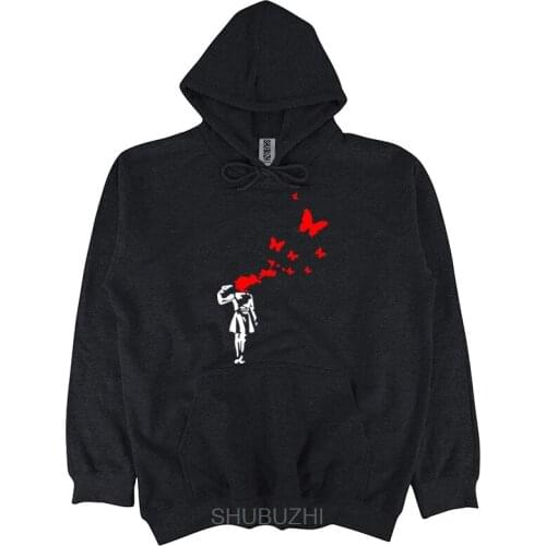 Banksy Girl Blowing Brains Out Red Butterflies Street Art Men hoodie Top Cool Casual pride hoody men Unisex New sbz3043