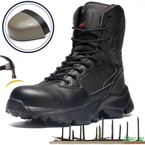New Work Security Steel Toe Mens Boots Anti-smashing Combat Ankle Boot Military Tactical Desert Boot Army Work Safety Boots
