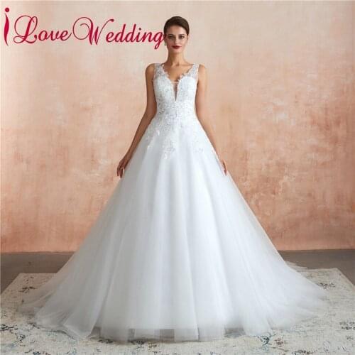New Arrival 2020 Sexy Wedding Gowns Lace applique Custom made Sheer Illusion Back Luxury Bridal Wedding Dresses