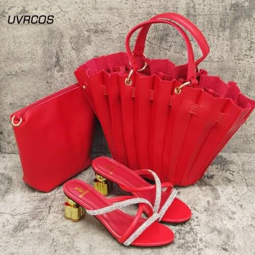 New Italian Designer Shoes and Bags Matching Set African Women Shoes Bags Set High Heel Women Party Pumps Elegant Crystal Shoes