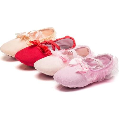 Factory Wholesale No-Tie Lace Bow Childrens Dance Shoes Soft Bottom Practice Performance Ballet Shoes Female