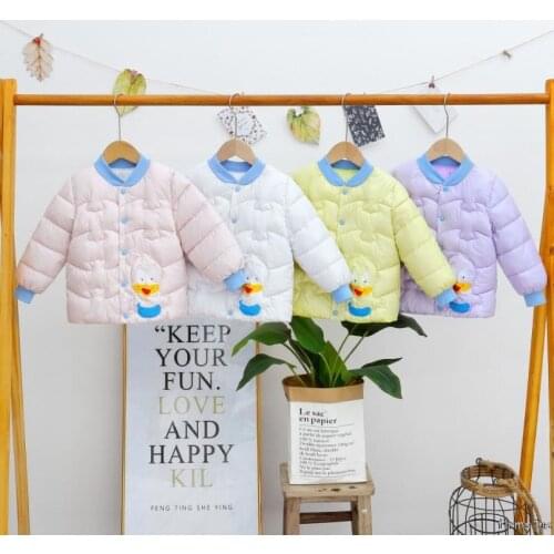 Autumn and winter new childrens cotton padded clothes baby Mickey Duck printed down jacket thin light cotton padded coat