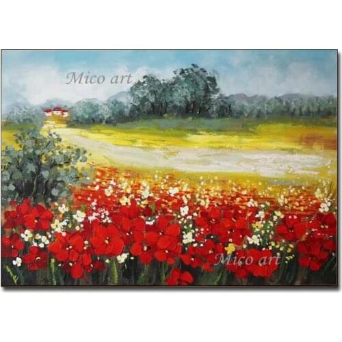 Modern Bar Decoration Pure Hand Painted Landscape Canvas Flower Oil Painting Wall Decor Canvas Scenery Art Unframed Paintings