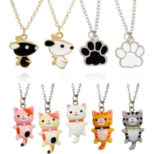 Cartoon cat dog Pendant Necklace Cute animal paw Fashion Necklace Decorative jewelry accessories