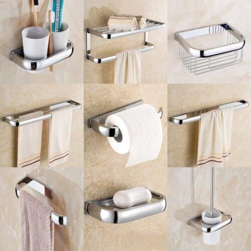 Polished Chrome Brass Square Bathroom Accessories Set Bath Hardware Towel Bar Soap Dish Toilet Paper Holder Robe Hook mm002