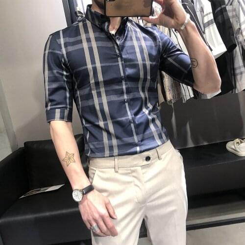 Brand Plaid Shirts Men Short Sleeve Slim Fit Shirts 2021 Summer Casual Business Formal Dress Shirts Social Office Men Clothing