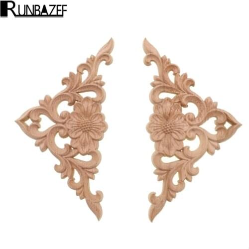 RUNBAZEF Ocean of Flowers Wood Carved Onlay Applique Frame Doors Wall Decorate Furniture Decorative Figurines Wooden Miniatures