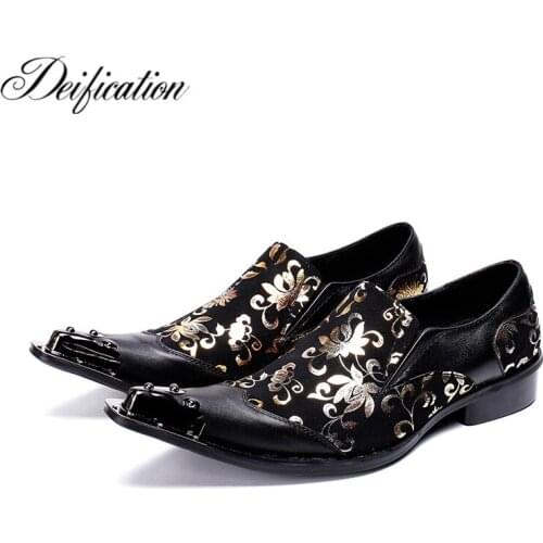 Deification Stylish Style Mens Dress Shoes Chaussure Homme Colors Printed Man Shoes Metal Toe Business Formal Party Dress Shoes
