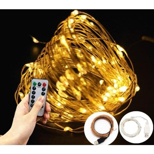 USB Fairy Lights LED Copper Wire String Lights with Remote Garlands Christmas Decorations for Home Room Outdoor Wedding Decor