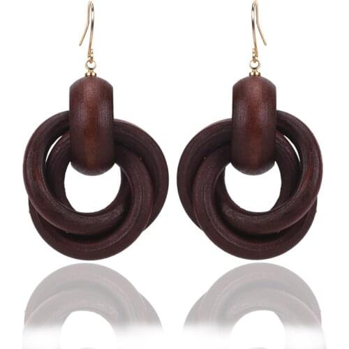 MIQIAO Oak Wood Helical Vintage Boho Korean Fashion Style Piercing Hook Stud Earrings for Women Couple Friends Gift Jewelry Goth
