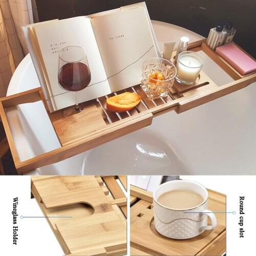 Extendable Bathroom Shelf Bathtub Tray Shower Caddy Bamboo Bath Tub Rack Towel Wine Book Holder Storage Organization Accessories
