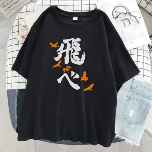 Female Tshirt Summer Loose Soft T Shirt Haikyuu Fly Anime Text Style Printed Personality Fashion Tee Clothes Casual Pattern Tops