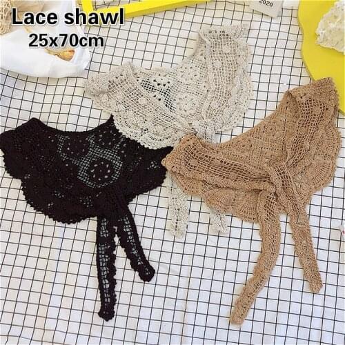 DIY Hand Crochet Thread Woman Cotton Lace Shawl Fake Collar Triangle Scarf Shopping Cycling Beach Travel Sunscreen Decoration