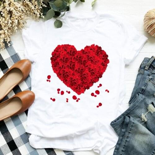 Women Lady Floral Flower Valentine Lover Fashion Print Ladies T Tee Womens Shirt Clothes Tshirt Female Top Graphic T-shirt