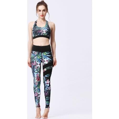 Womens Fashion New Clothes Fitness Two-piece Printed Beauty Back Top Low Waist Tight Pants Fitness Running Sportswear New Set