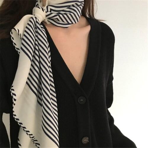 Luna&Dolphin Women Retro Sunscreen Small Silky Scarf 70x70cm Beige Strip Chiffon Headbands Bandana Bag Ribbon Neckerchief Hijab