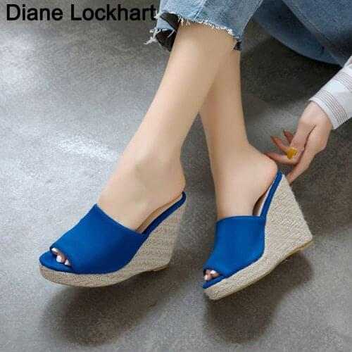 Women Wedge Sandals Platform Espadrille for Woman Summer Casual Slippers Handmade Slip-On Beach Ladies Thick Bottom Slides