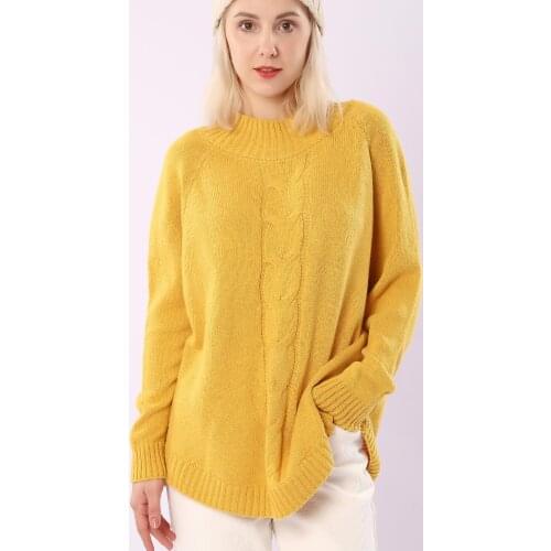 Womens Jumper Knitted Sweater Pulovers Bat Wing Sleeve Round Neck Yellow Loose Thin Ladies Pullovers Top