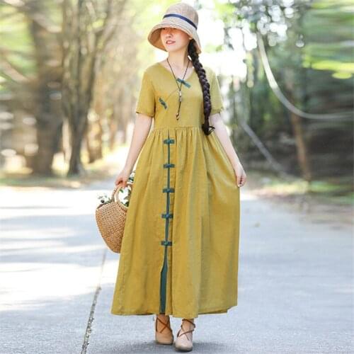 Vintage Long Women Plus Size Dresses Linen Cheongsam Dress 2021 Chinese Traditional Printed Ladies Qipao Vestidos De Fiesta Z064