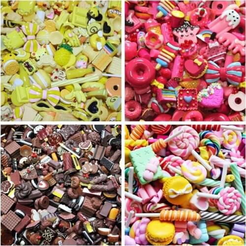 30pcs Lovely Random Mix Miniature Resin Cabochons Ice Cream Candy Chocolate Cake Beads DIY Phone Case Decor Charms Accessories