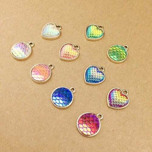 10pcs 16x13mm New fish scales charms round heart pieces necklace earrings pendant accessories handmade DIY jewelry materials
